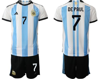 Moški Nogometni dresi Argentina Domači SP 2022 Kratek Rokav + Kratke hlače DE PAUL 7