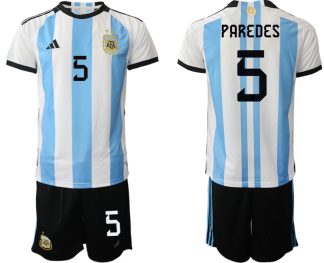 Moški Nogometni dresi Argentina Domači SP 2022 Kratek Rokav + Kratke hlače PAREDES 5