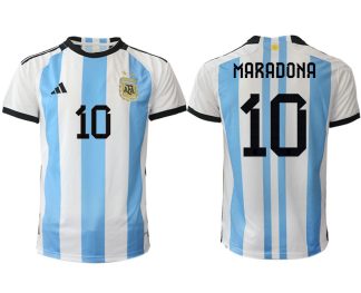 Moški Nogometni dresi Argentina Domači SP 2022 Kratek Rokav MARADONA 10