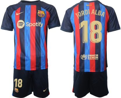 Moški Nogometni dresi Barcelona Domači 2023 Kratek Rokav + Kratke hlače JORDI ALBA 18