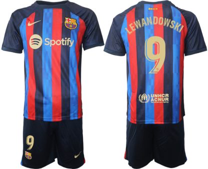 Moški Nogometni dresi FC Barcelona Domači 2023 Kratek Rokav + Kratke hlače LEWANDOWSKI 9