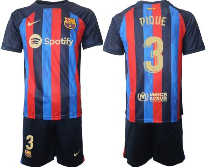 Moški Nogometni dresi FC Barcelona Domači 2023 Kratek Rokav + Kratke hlače PIQUE 3