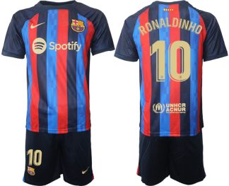 Moški Nogometni dresi FC Barcelona Domači 2023 Kratek Rokav + Kratke hlače RONALDINHO 10