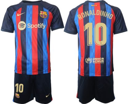 Moški Nogometni dresi FC Barcelona Domači 2023 Kratek Rokav + Kratke hlače RONALDINHO 10
