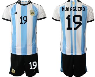 Moški Nogometni dresi kompleti Argentina Domači SP 2022-KUN AGÜERO 19