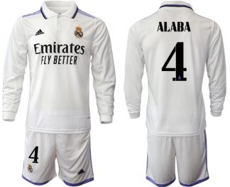 Moški Nogometni dresi Real Madrid Domači 2023 Dolgi Rokav + Kratke hlače ALABA 4