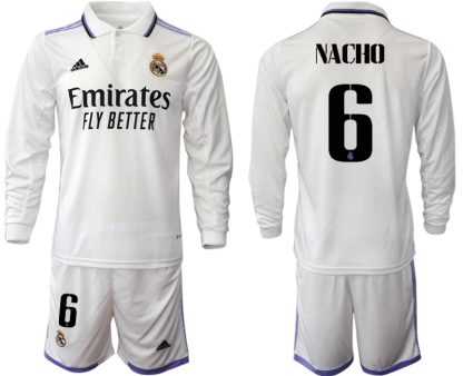 Moški Nogometni dresi Real Madrid Domači 2023 Dolgi Rokav + Kratke hlače NACHO 6