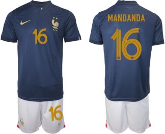 Moški Nogometni dresi Francija Domači SP 2022 Kratek Rokav + Kratke hlače MANDANDA 16