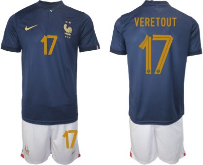 Moški Nogometni dresi Francija Domači SP 2022 Kratek Rokav + Kratke hlače VERETOUT 17