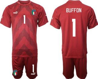 Moški Nogometni dresi Italija Vratar Gostujoči 2023 rdeča Kratek Rokav + Kratke hlače BUFFON 1