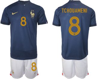 Moški Nogometni dresi Francija Domači SP 2022 Kratek Rokav + Kratke hlače TCHOUAMENI 8