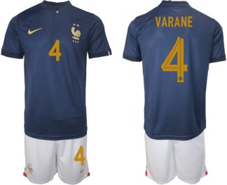 Moški Nogometni dresi kompleti Francija Domači SP 2022 Kratek Rokav + Kratke hlače VARANE 4