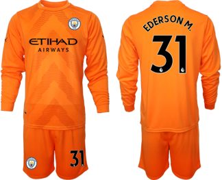 Moški Nogometni dresi Manchester City Vratar Gostujoči 2023 Dolgi Rokav + Kratke hlače EDERSON M.31