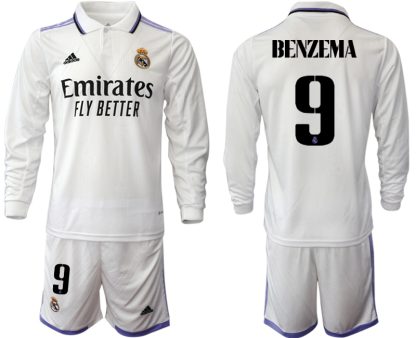 Moški Nogometni dresi Real Madrid Domači 2023 Dolgi Rokav + Kratke hlače BENZEMA 9