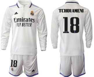 Moški Nogometni dresi Real Madrid Domači 2023 Dolgi Rokav + Kratke hlače TCHOUAMENI 18