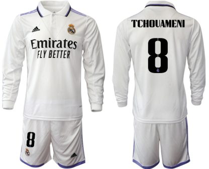 Moški Nogometni dresi Real Madrid Domači 2023 Dolgi Rokav + Kratke hlače TCHOUAMENI 8