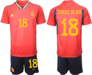 Moški Nogometni dresi Španija Domači SP 2022 Kratek Rokav + Kratke hlače JORDI ALBA 18