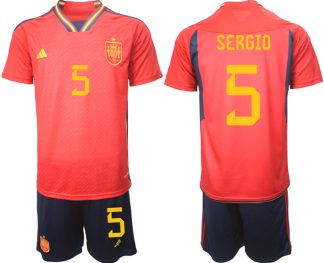Moški Nogometni dresi Španija Domači SP 2022 Kratek Rokav + Kratke hlače SERGIO 5