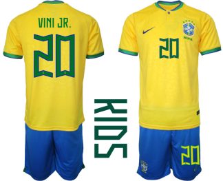 Otroški Nogometna dresi Brazilija Domači SP 2022 Kratek Rokav + Kratke hlače VINI JR.20