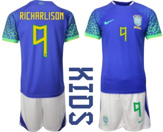 Otroški Nogometni dresi Brazilija Gostujoči SP 2022 Kratek Rokav + Kratke hlače RICHARLISON 9