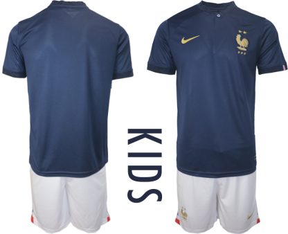 Otroški Nogometni dresi Francija Domači SP 2022 Kratek Rokav + Kratke hlače
