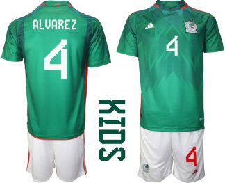 Otroški Nogometni dresi Mehika Domači SP 2022 Kratek Rokav + Kratke hlače ALVAREZ 4