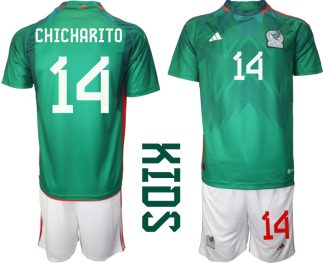 Otroški Nogometni dresi Mehika Domači SP 2022 Kratek Rokav + Kratke hlače CHICHARITO 14