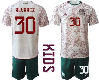 Otroški Nogometni dresi Mehika Gostujoči SP 2022 Kratek Rokav + Kratke hlače ALVAREZ 30