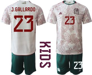 Otroški Nogometni dresi Mehika Gostujoči SP 2022 Kratek Rokav + Kratke hlače J.GALLARDO 23