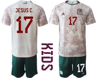 Otroški Nogometni dresi Mehika Gostujoči SP 2022 Kratek Rokav + Kratke hlače JESUS C. 17