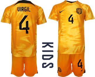 Otroški Nogometni dresi Nizozemska Domači SP 2022 Kratek Rokav + Kratke hlače VIRGIL 4