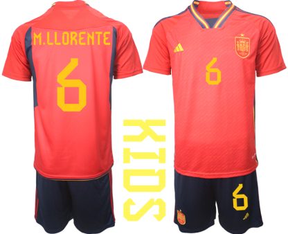 Otroški Nogometni dresi Španija Domači SP 2022 Kratek Rokav + Kratke hlače M.LLORENTE 6
