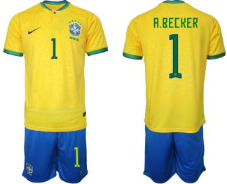Moški Nogometni dresi Brazilija Domači SP 2022 Kratek Rokav + Kratke hlače A.BECKER 1