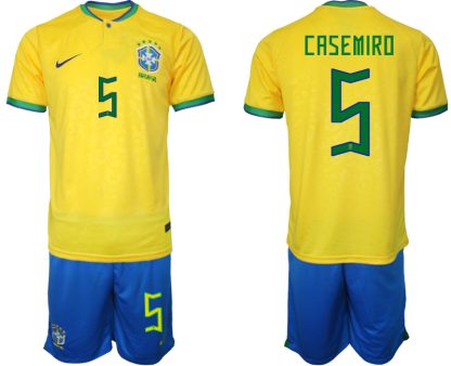 Moški Nogometni dresi Brazilija Domači SP 2022 Kratek Rokav + Kratke hlače CASEMIRO 5