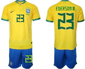 Moški Nogometni dresi Brazilija Domači SP 2022 Kratek Rokav + Kratke hlače EDERSON M. 23