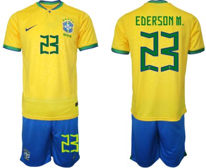 Moški Nogometni dresi Brazilija Domači SP 2022 Kratek Rokav + Kratke hlače EDERSON M. 23