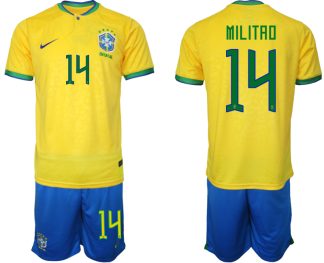 Moški Nogometni dresi Brazilija Domači SP 2022 Kratek Rokav + Kratke hlače MILITAO 14
