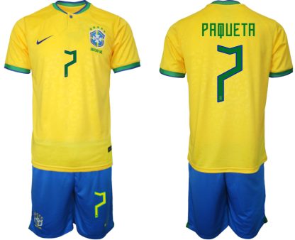 Moški Nogometni dresi Brazilija Domači SP 2022 Kratek Rokav + Kratke hlače PAQUETA 7