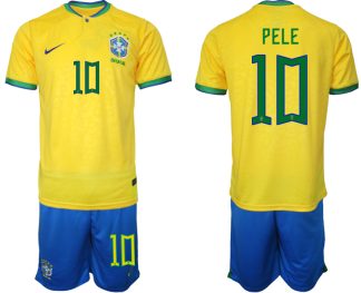 Moški Nogometni dresi Brazilija Domači SP 2022 Kratek Rokav + Kratke hlače PELE 10