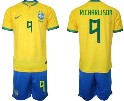 Moški Nogometni dresi Brazilija Domači SP 2022 Kratek Rokav + Kratke hlače RICHARLISON 9