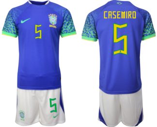 Moški Nogometni dresi Brazilija Gostujoči SP 2022 Kratek Rokav + Kratke hlače CASEMIRO 5