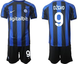 Moški Nogometni dresi Inter Milan Domači 2023 Kratek Rokav + Kratke hlače Džeko 9
