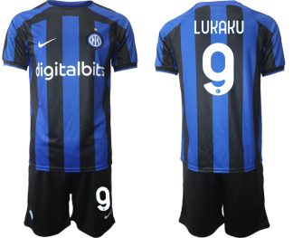 Moški Nogometni dresi Inter Milan Domači 2023 Kratek Rokav + Kratke hlače LUKAKU 9