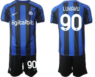 Moški Nogometni dresi Inter Milan Domači 2023 Kratek Rokav + Kratke hlače LUKAKU 90