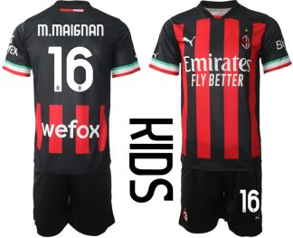 Otroški Nogometni dresi AC Milan Domači 2022-23 Kratek Rokav + Kratke hlače M.MAIGNAN 16