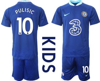Otroški Nogometni dresi Chelsea Domači 2023 Kratek Rokav + Kratke hlače PULISIC 10
