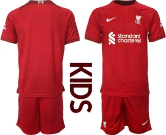 Otroški Nogometni dresi Liverpool Domači 2023 Kratek Rokav + Kratke hlače