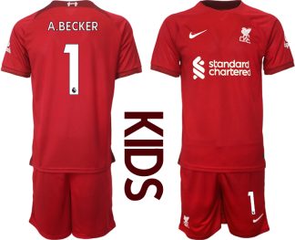 Otroški Nogometni dresi Liverpool Domači 2023 Kratek Rokav + Kratke hlače A.BECKER 1