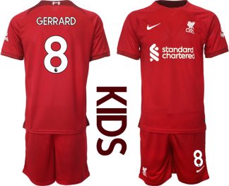 Otroški Nogometni dresi Liverpool Domači 2023 Kratek Rokav + Kratke hlače GERRARD 8