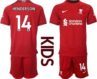 Otroški Nogometni dresi Liverpool Domači 2023 Kratek Rokav + Kratke hlače HENDERSON 14